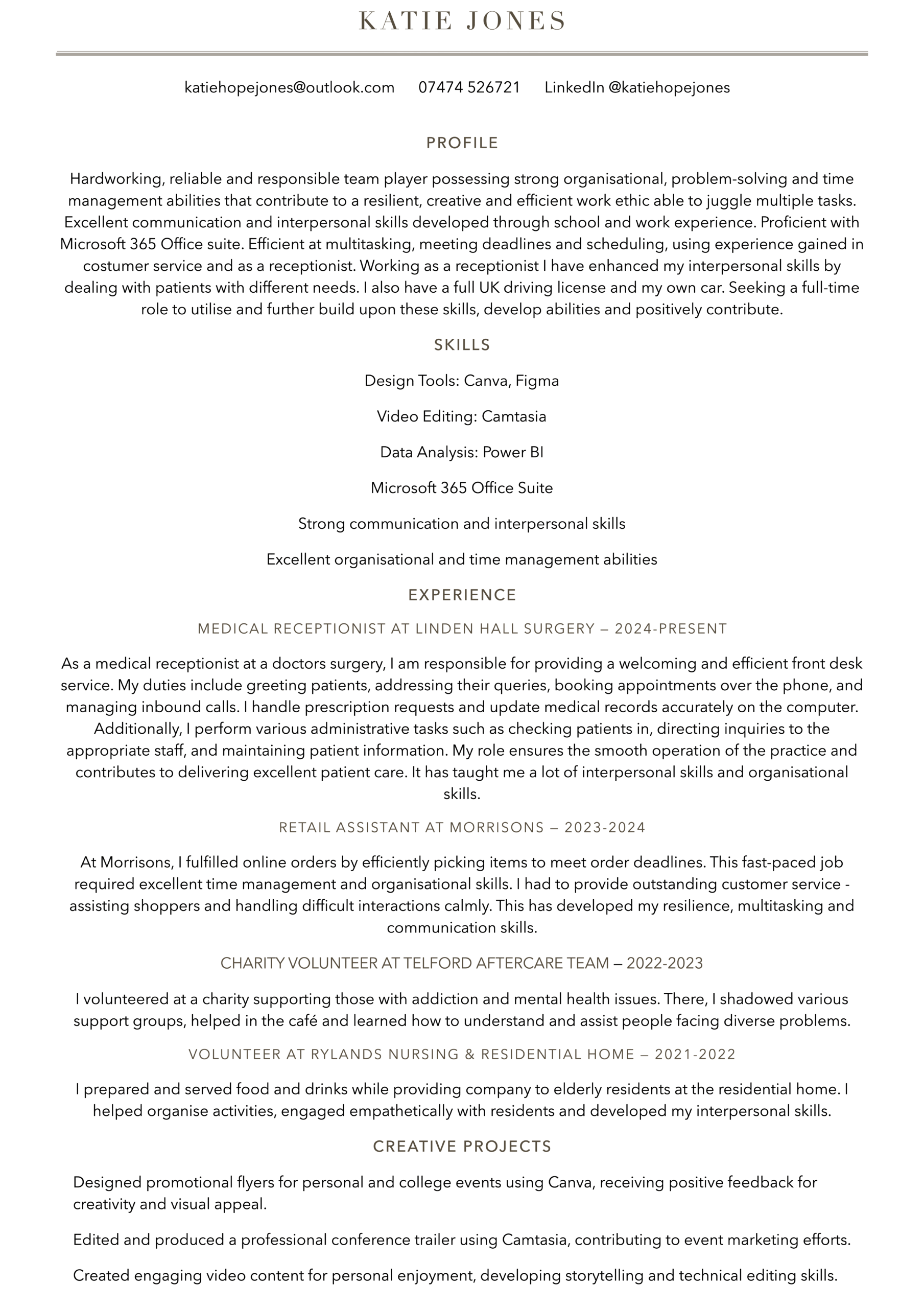 katie jones cv
